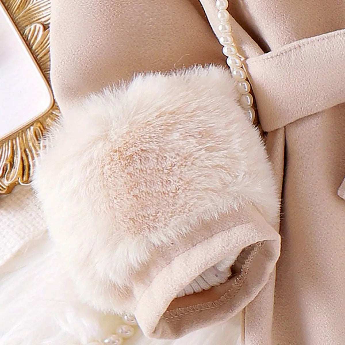 Girls Mid Length Wool Coat with Fur Collar
