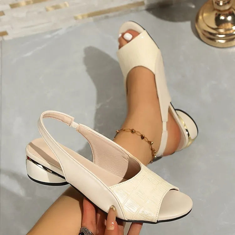 Womens Chunky Heel Peep-Toe Sandals