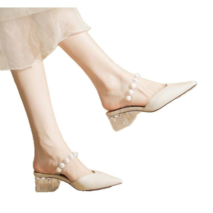 Womens Pointed Toe Block Heel Sandals