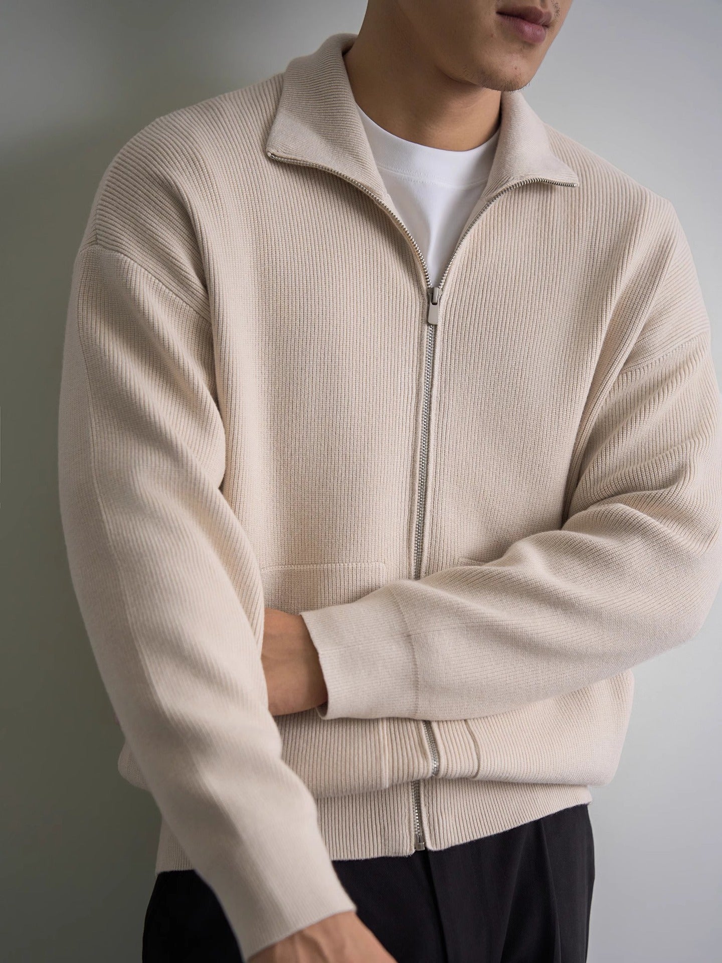 Mens Zipper Lapel Knit Sweater