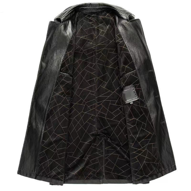 Mens Fleece Lined Leather Trench Coat