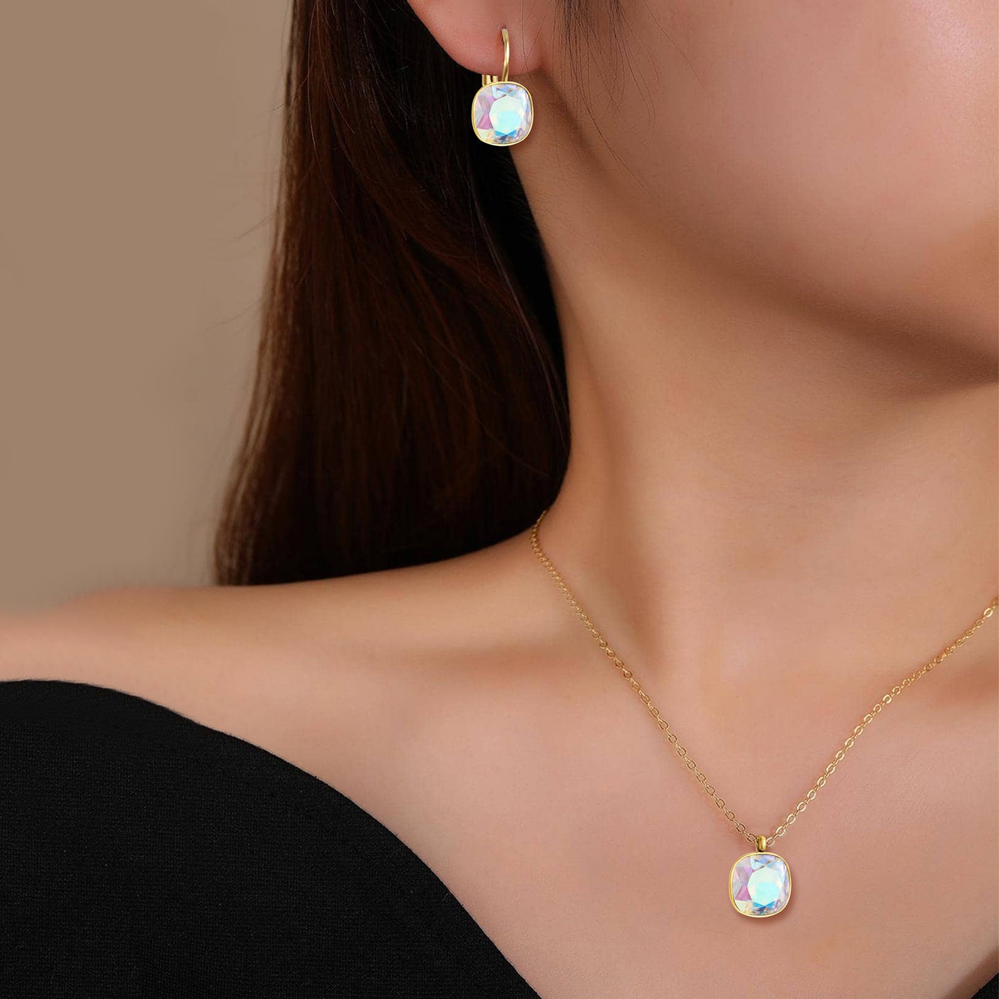 Square Zircon Jewelry with Gold Plated Finish