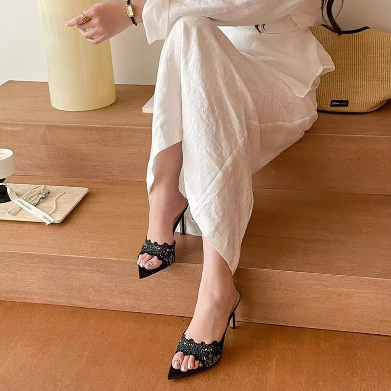 Womens Lace Stiletto Sandals