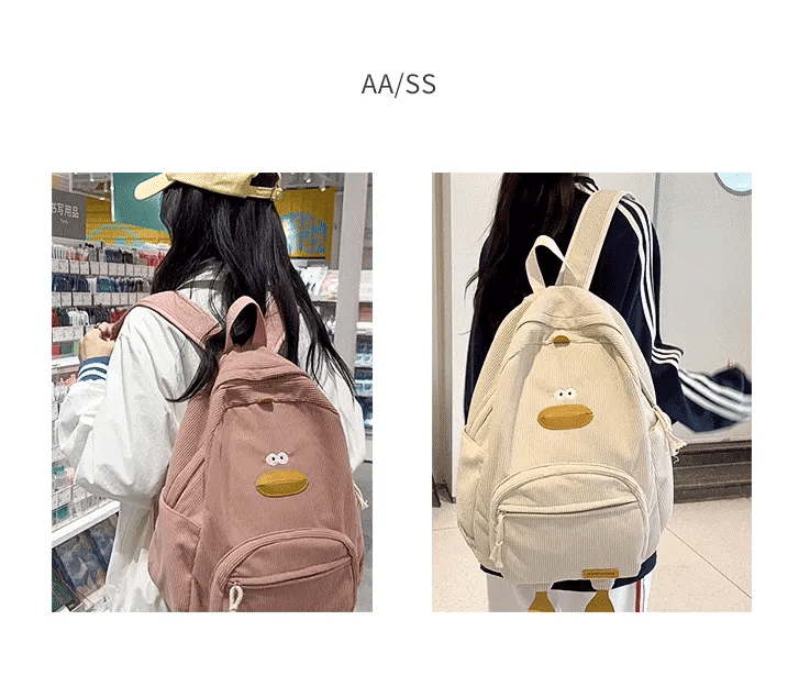 Cute Duck Corduroy Backpack