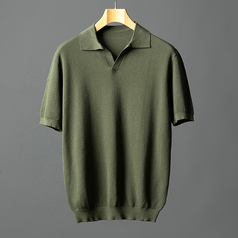 Men's Pure Cotton Pineapple Knit Seagull Collar