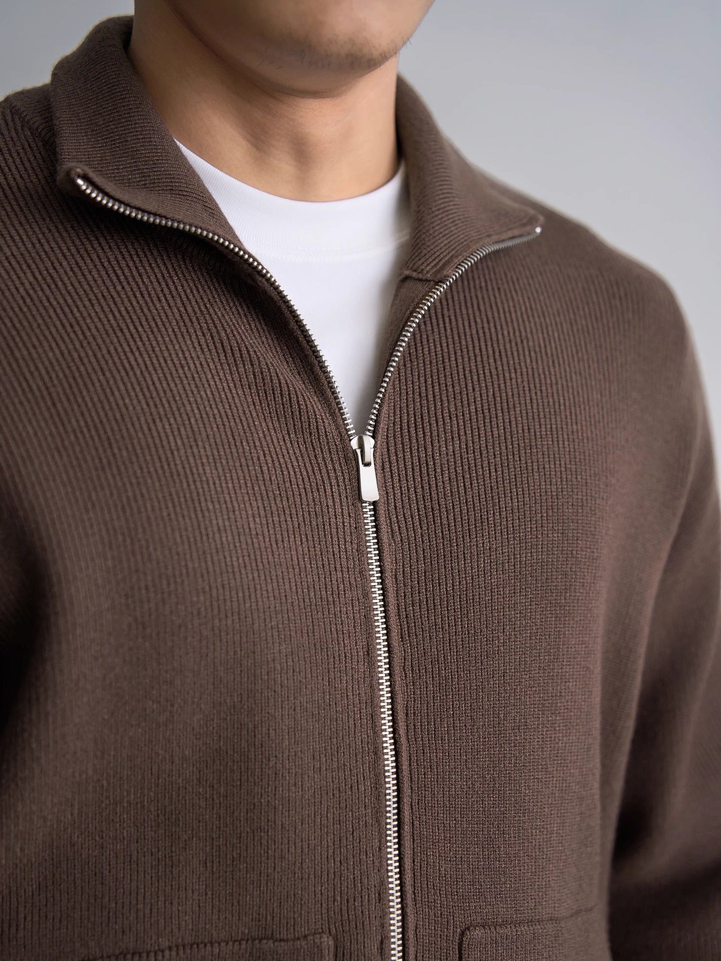 Mens Zipper Lapel Knit Sweater