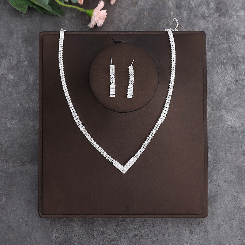 Korean Bride Necklace Earrings Two-piece