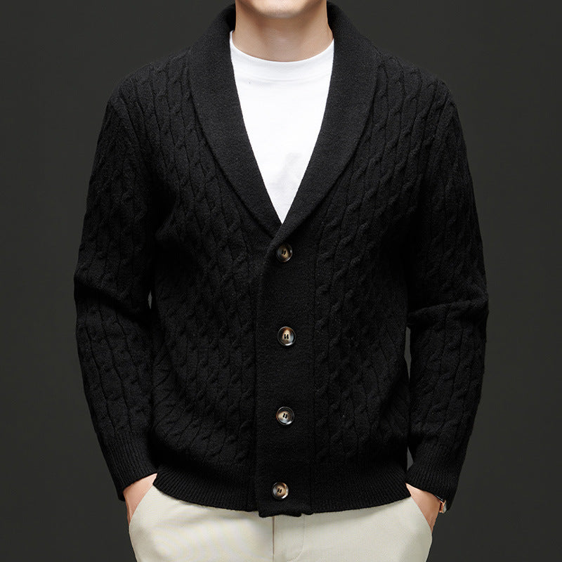 Mens Wool Blend Jacquard Sweater Coat
