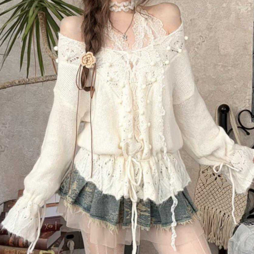 V-Neck Sweater with Drawstring for Women