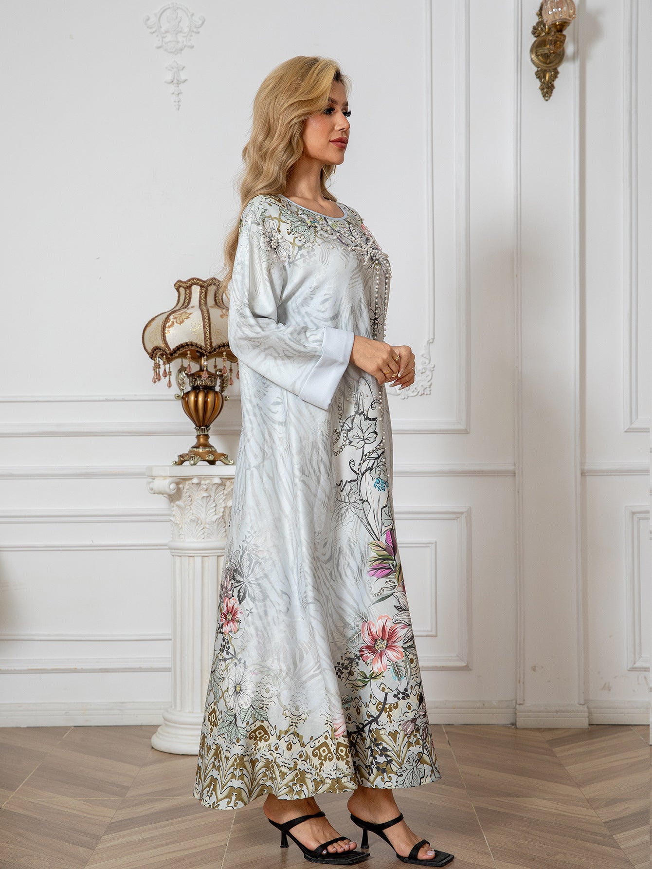 Embellished Printed Long Dress