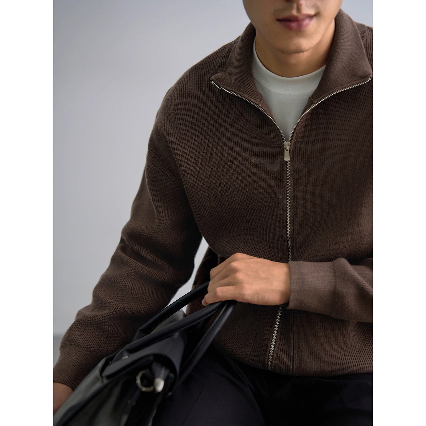Mens Zipper Lapel Knit Sweater