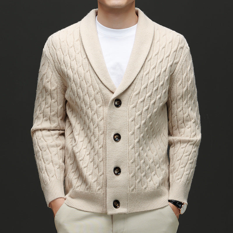 Mens Wool Blend Jacquard Sweater Coat