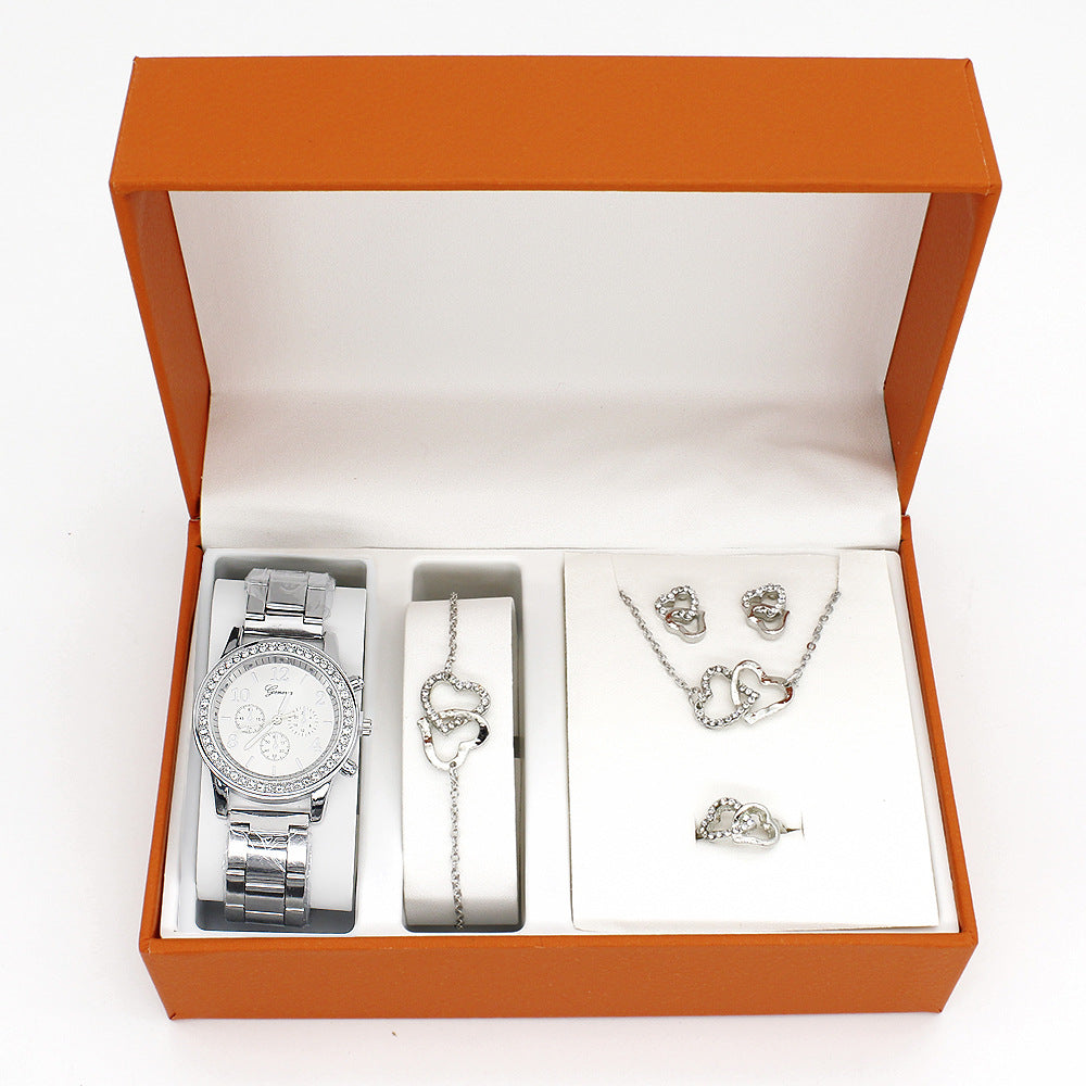 Ladies Quartz Watch Bracelet Necklace Set