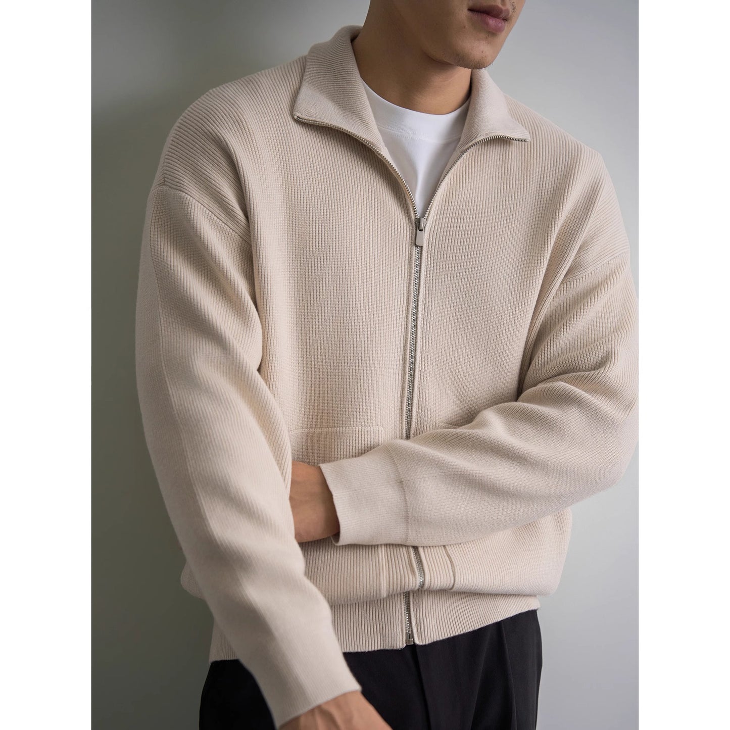 Mens Zipper Lapel Knit Sweater