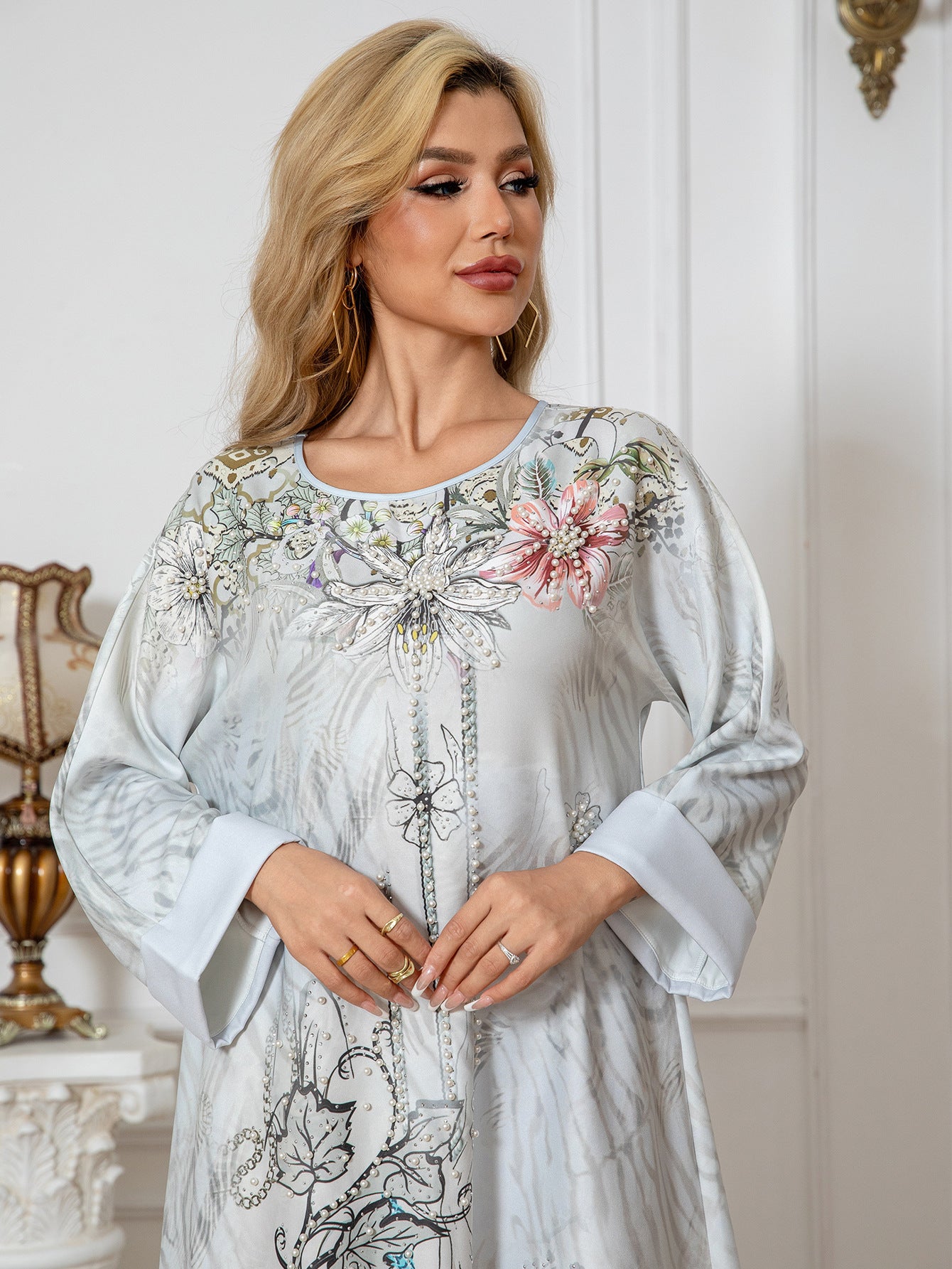 Embellished Printed Long Dress