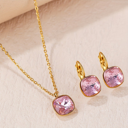 Square Zircon Jewelry with Gold Plated Finish