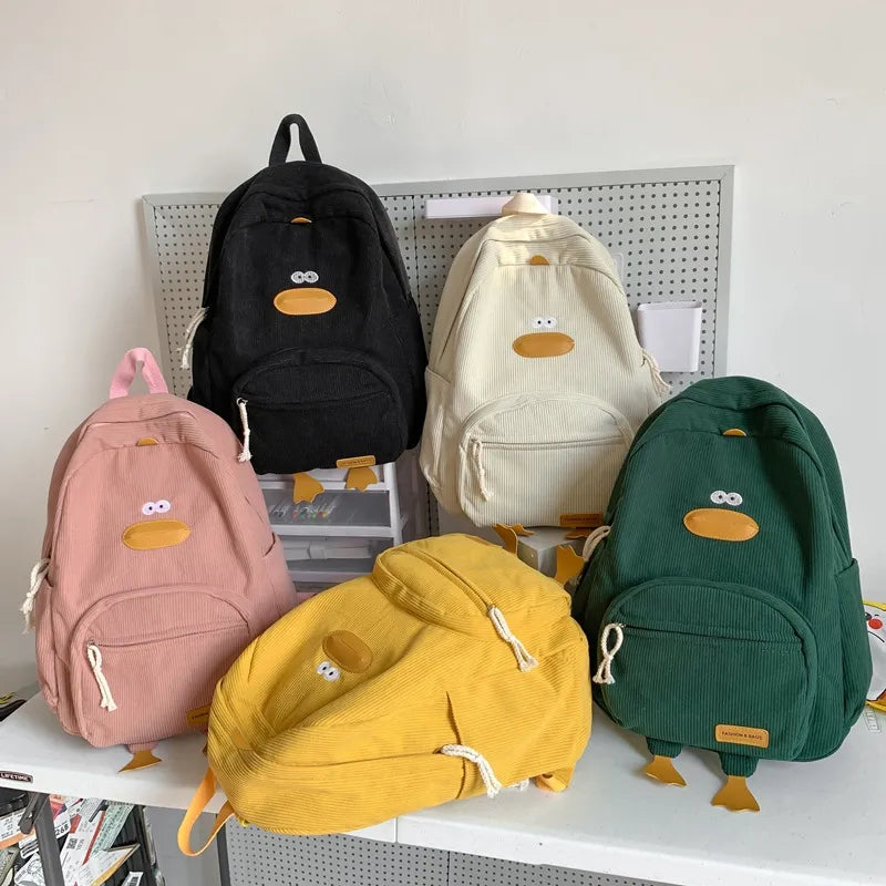 Cute Duck Corduroy Backpack