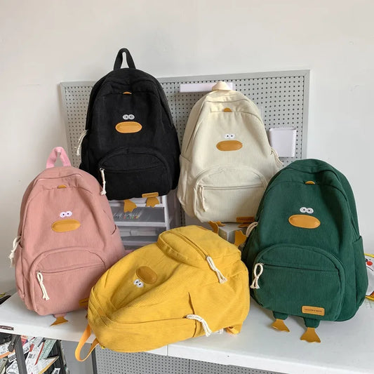 Cute Duck Corduroy Backpack