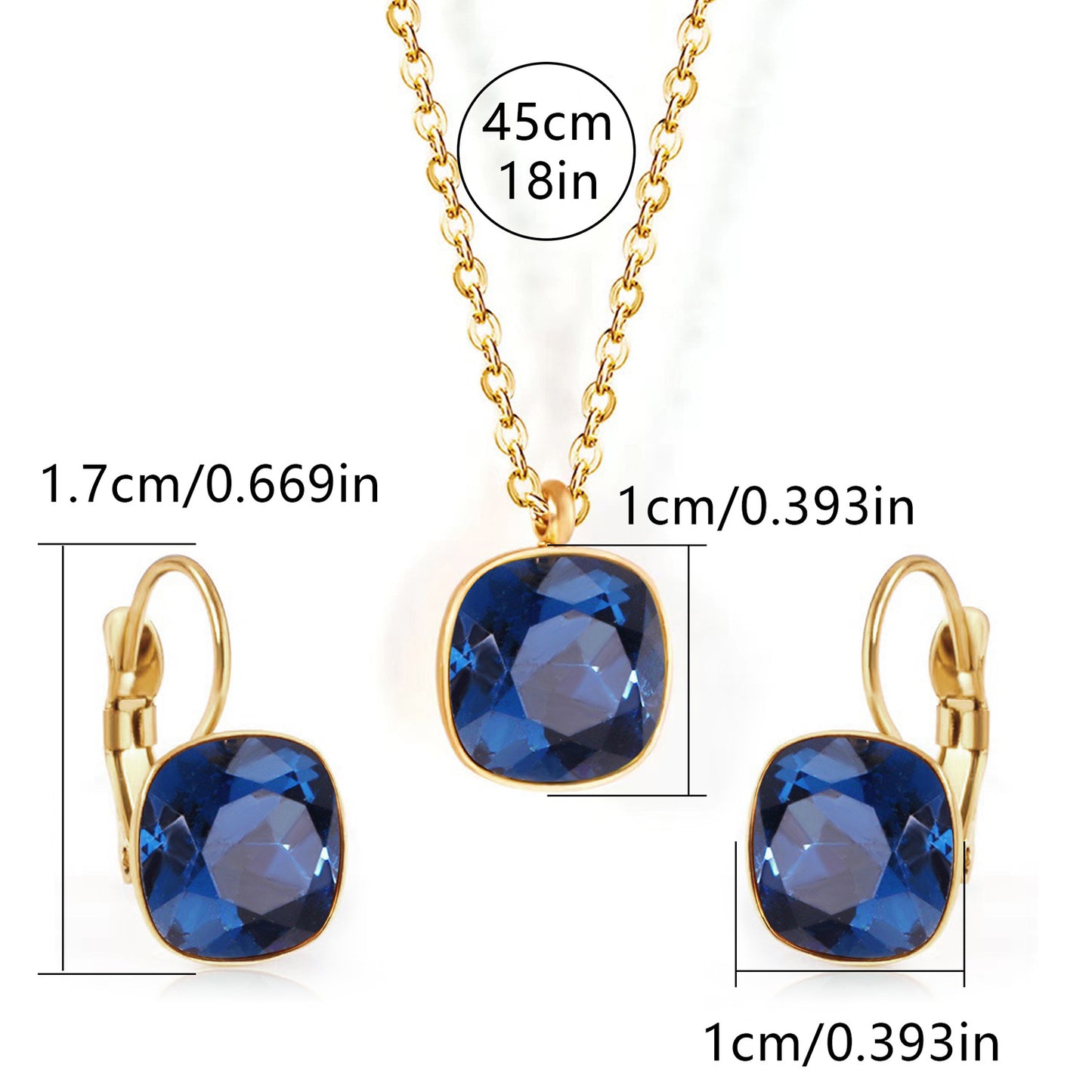Square Zircon Jewelry with Gold Plated Finish