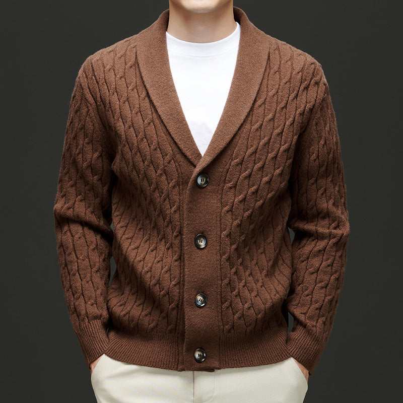 Mens Wool Blend Jacquard Sweater Coat