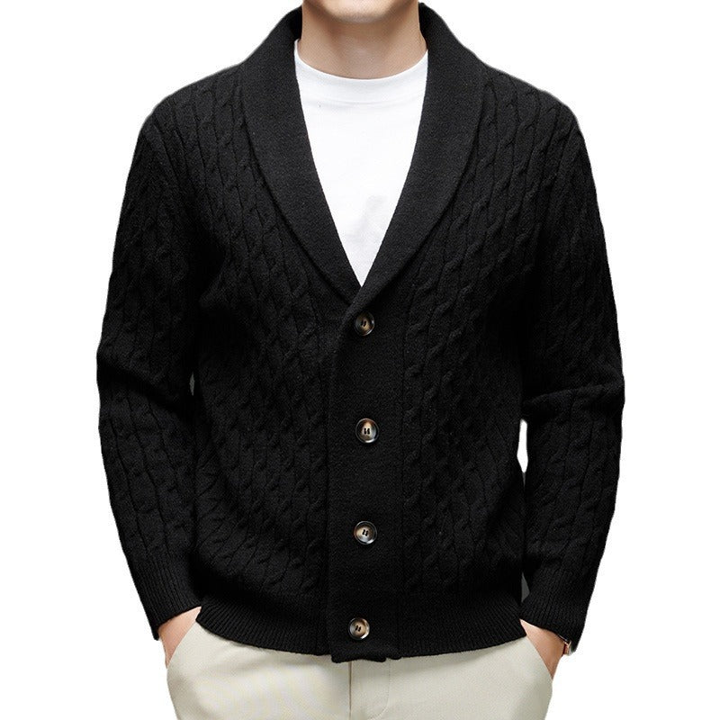 Mens Wool Blend Jacquard Sweater Coat