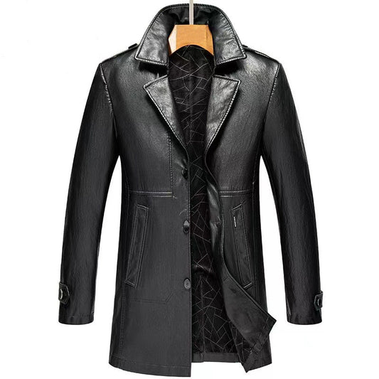 Mens Fleece Lined Leather Trench Coat