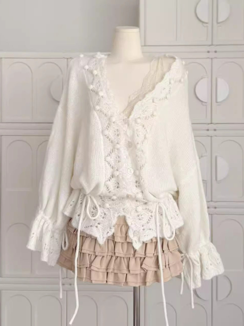 V-Neck Sweater with Drawstring for Women