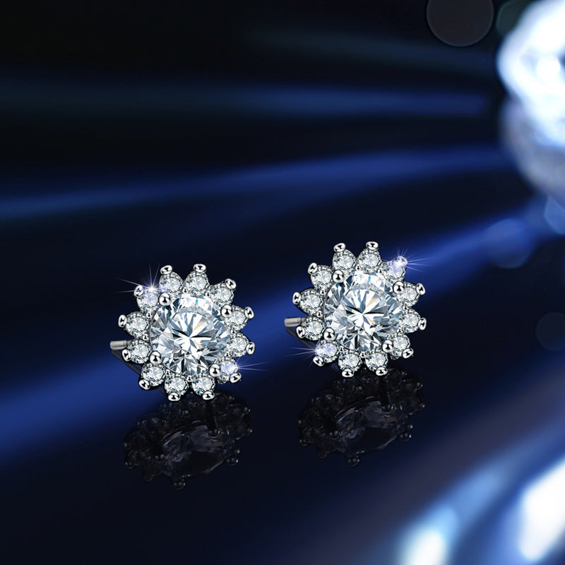 S925 Sterling Silver Sunflower Moissanite Three Piece Jewelry Set