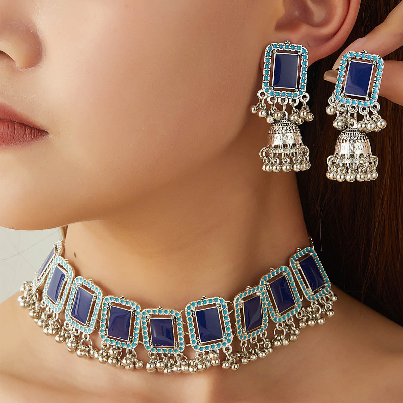 Vintage Ethnic Diamond Bell Tassel Jewelry Set