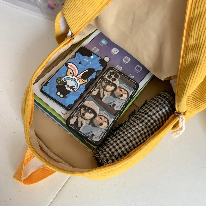 Cute Duck Corduroy Backpack