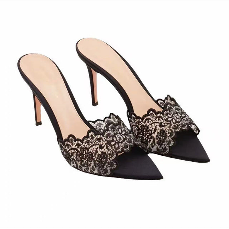 Womens Lace Stiletto Sandals
