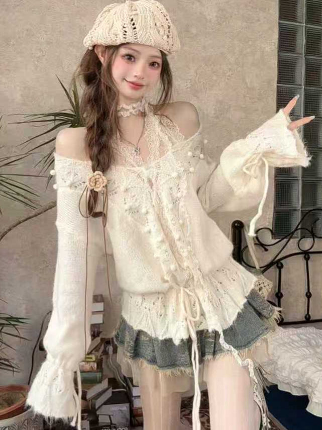 V-Neck Sweater with Drawstring for Women