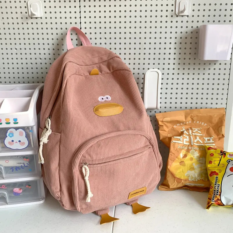 Cute Duck Corduroy Backpack
