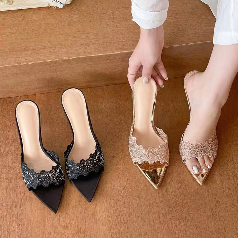 Womens Lace Stiletto Sandals