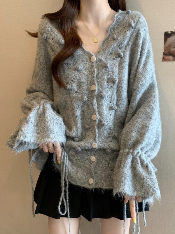V-Neck Sweater with Drawstring for Women