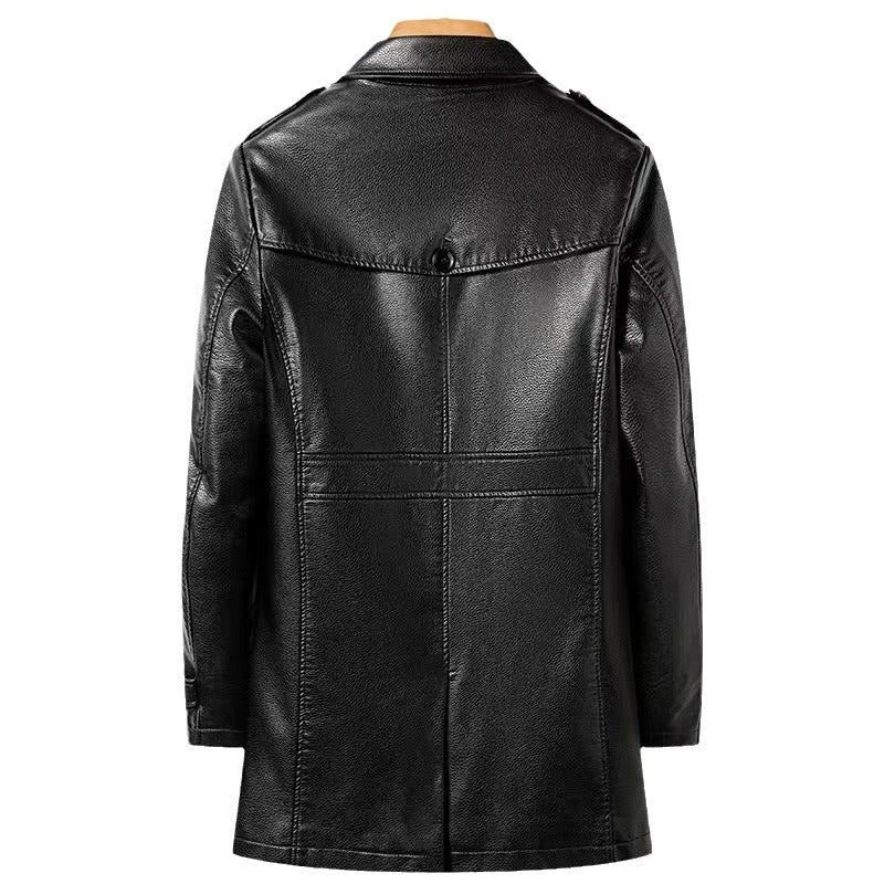 Mens Fleece Lined Leather Trench Coat