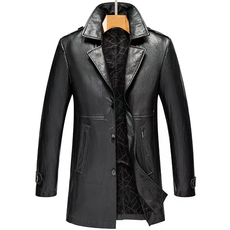 Mens Fleece Lined Leather Trench Coat