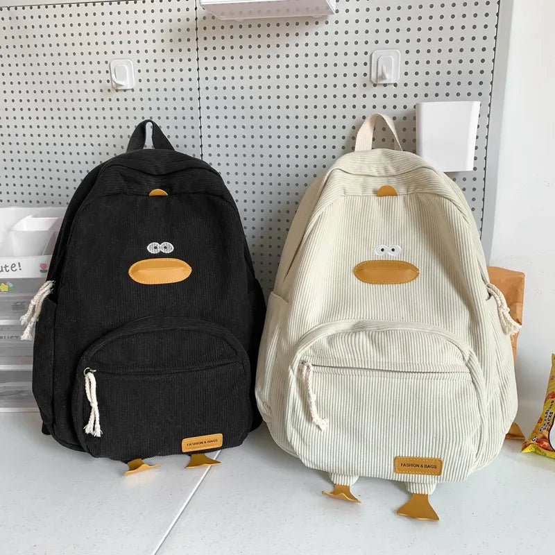 Cute Duck Corduroy Backpack