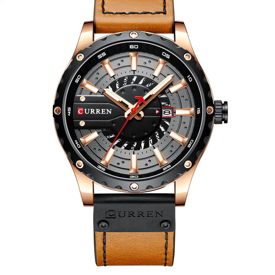 Curren Mens Waterproof Calendar Leather Watch