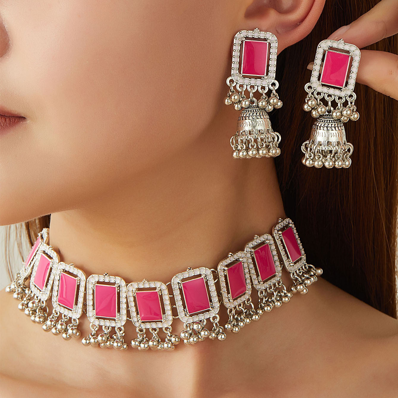 Vintage Ethnic Diamond Bell Tassel Jewelry Set