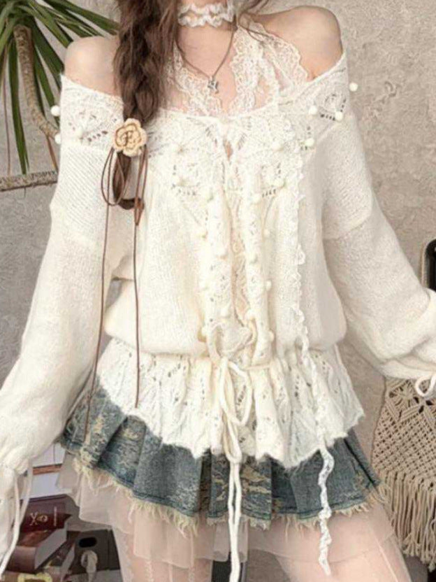 V-Neck Sweater with Drawstring for Women