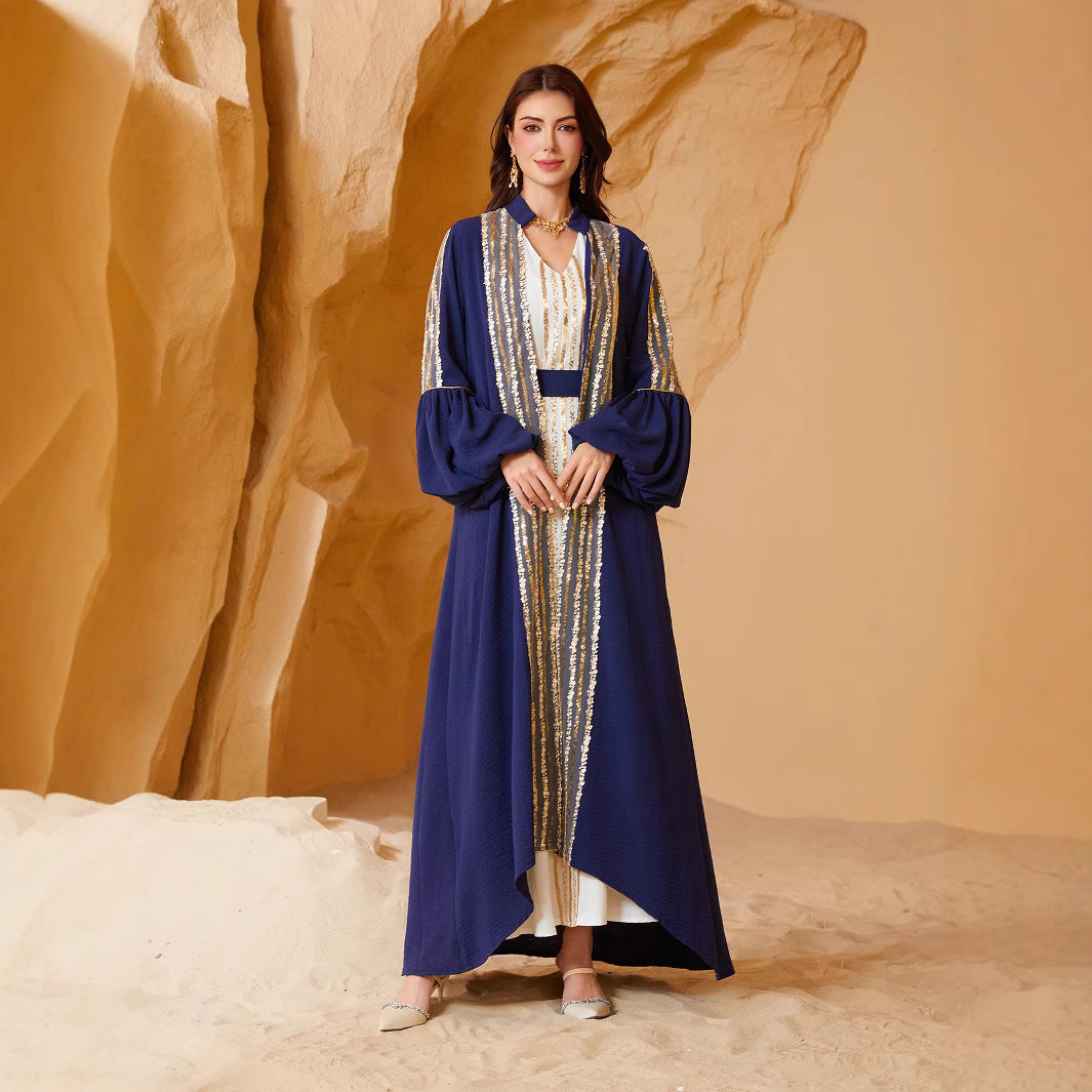Sequined Puff Sleeve Abaya Dress