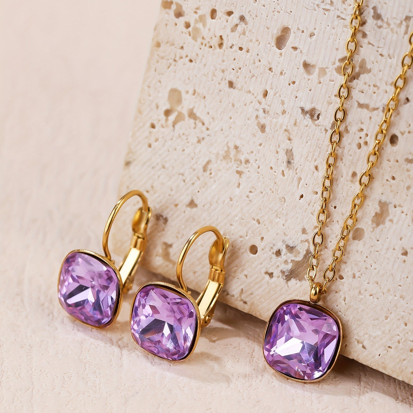 Square Zircon Jewelry with Gold Plated Finish