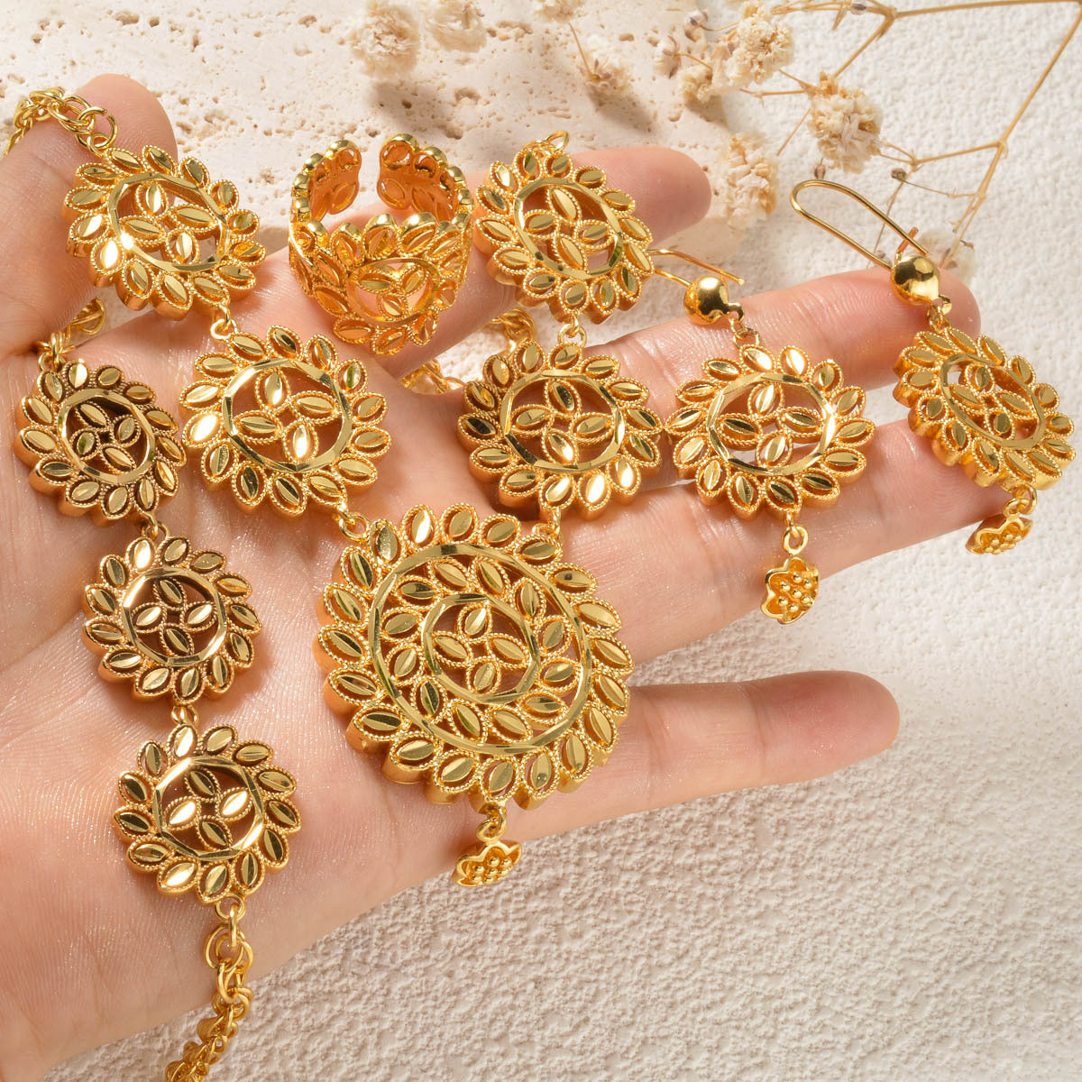 Floral Gold Plated Jewelry Set
