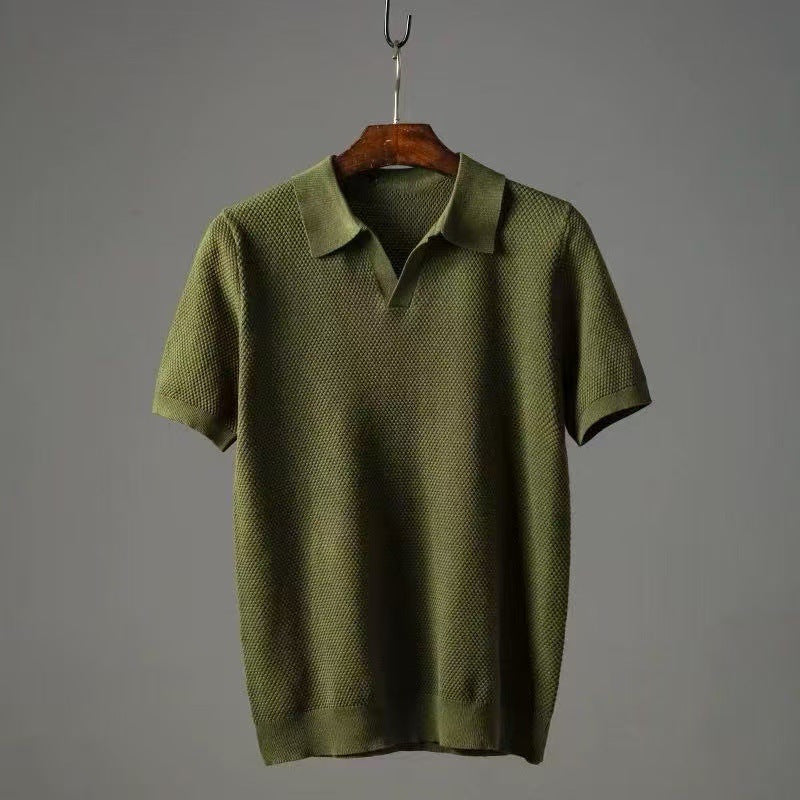 Men's Pure Cotton Pineapple Knit Seagull Collar