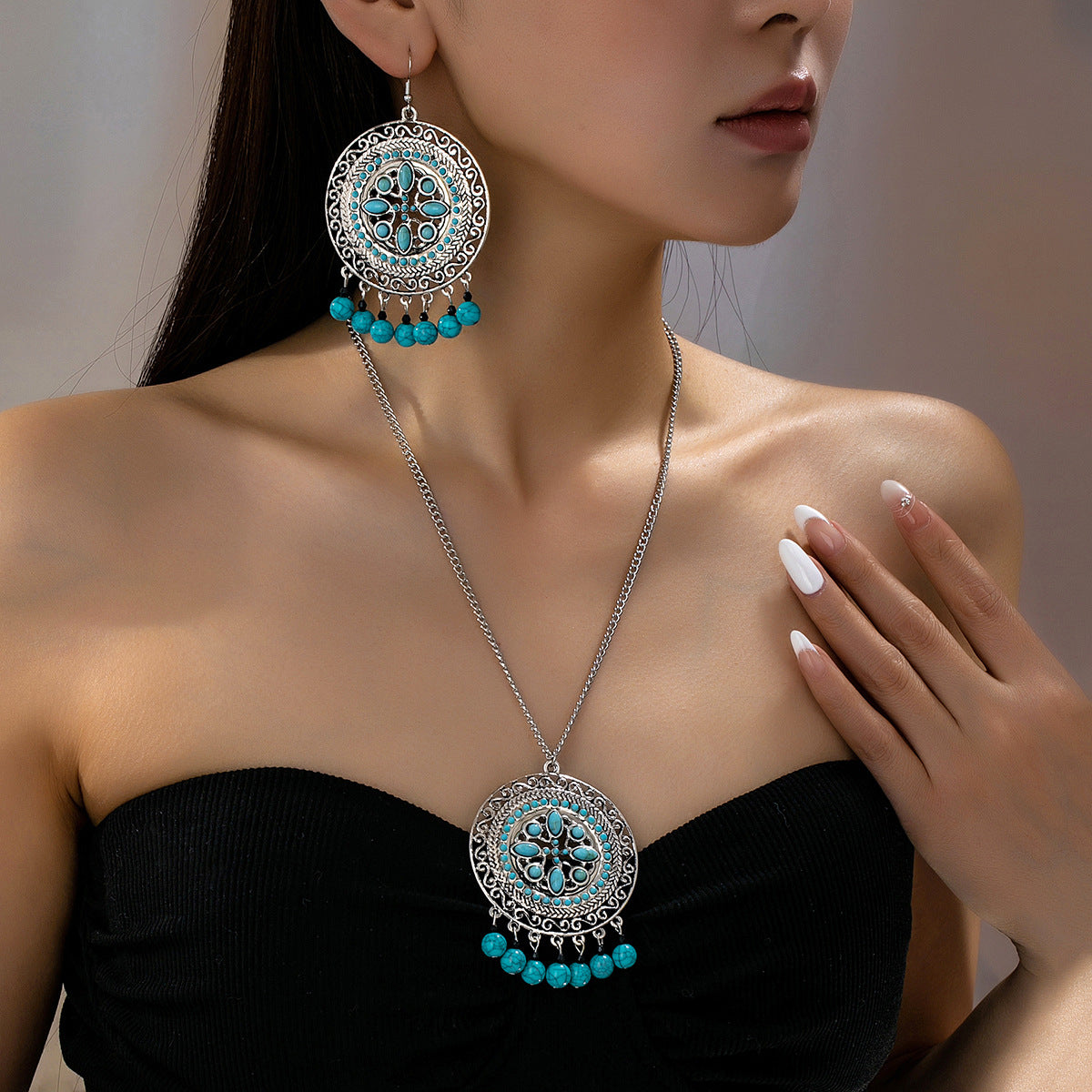 Vintage Turquoise Geometric Tassel Jewelry