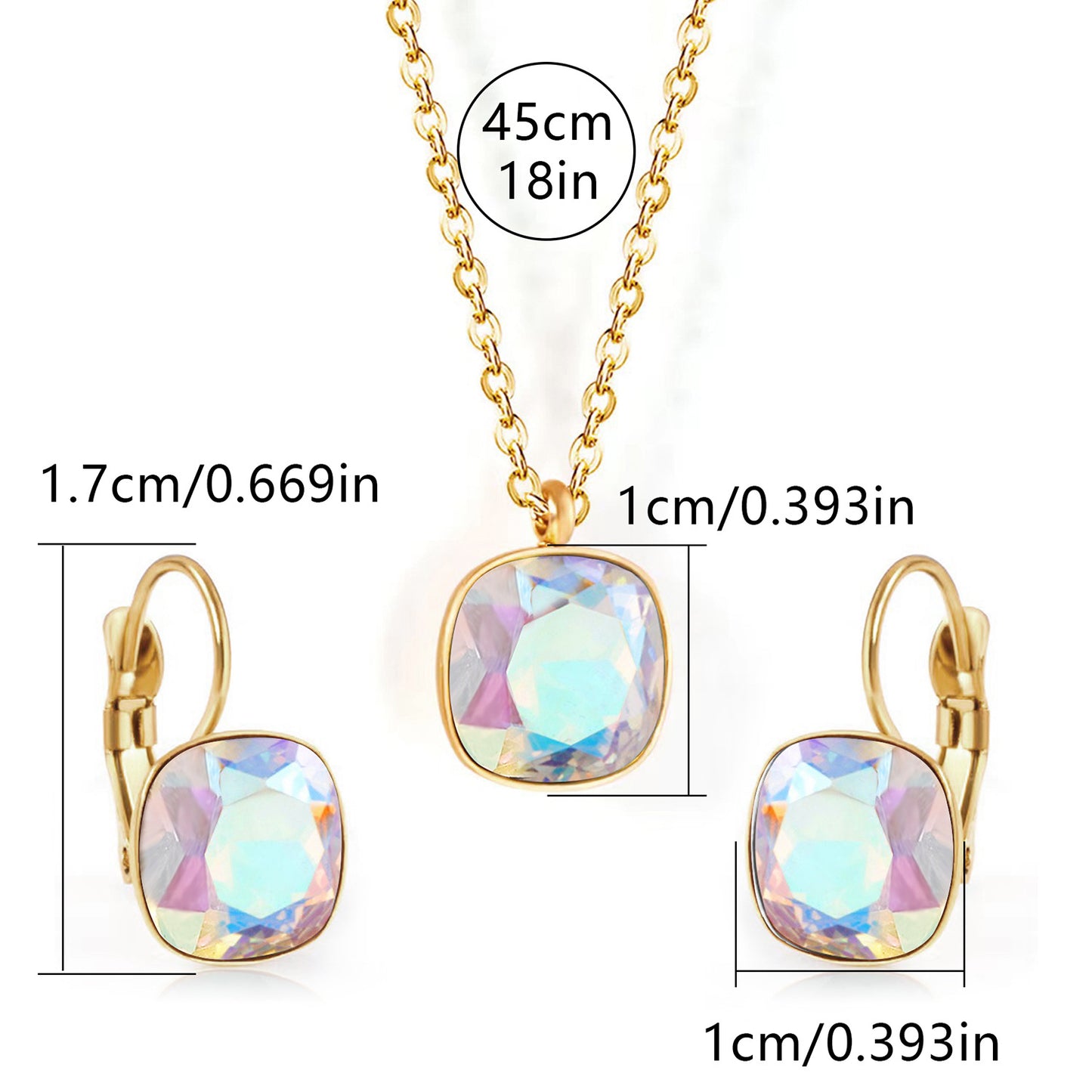 Square Zircon Jewelry with Gold Plated Finish