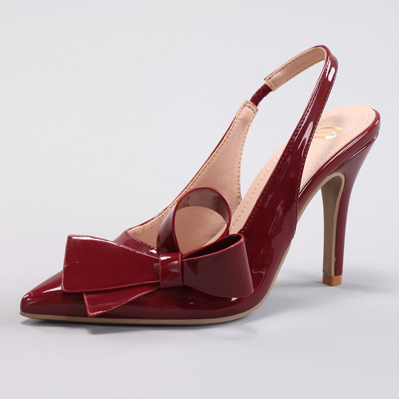 Bow High Heel Sandals Pointed Toe Ankle Strap