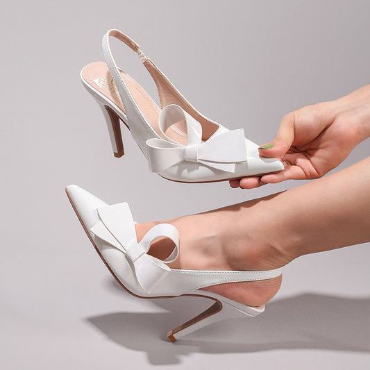 Bow High Heel Sandals Pointed Toe Ankle Strap
