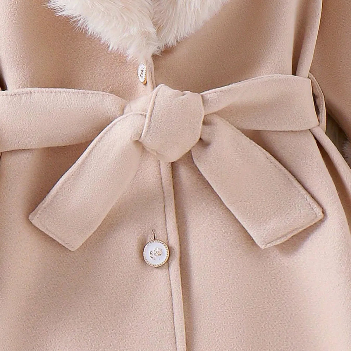 Girls Mid Length Wool Coat with Fur Collar